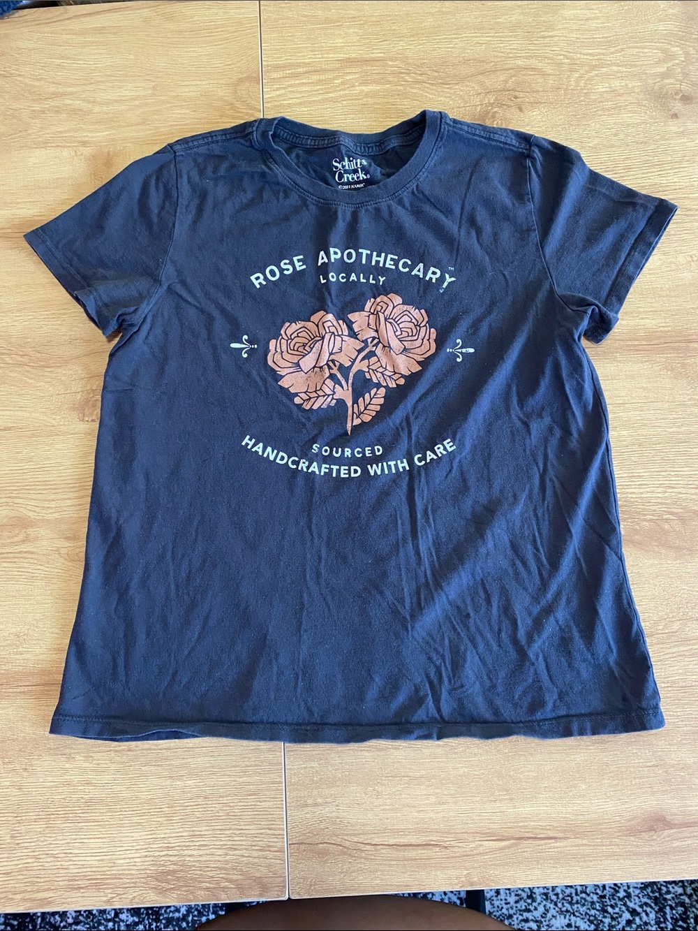 Schitt's Creek Rose Apothecary Graphic Tee - Dark Gray with Light Pink Floral